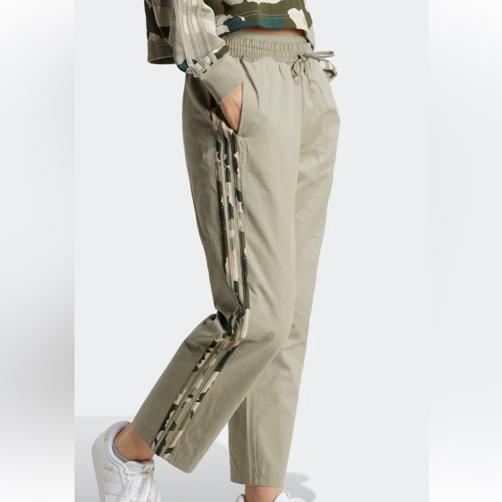 Adidas Green 100% Cotton Camo 3 Stripe Joggers